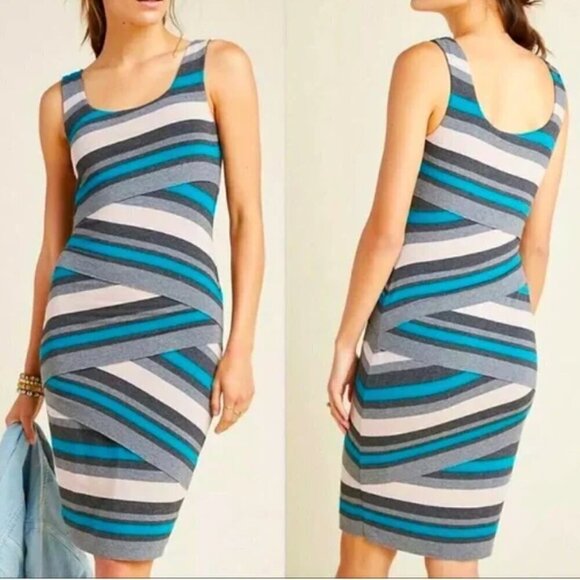 Anthropologie Bailey 44 Striped Column Dress Black Gold Medium - Picture 3 of 11